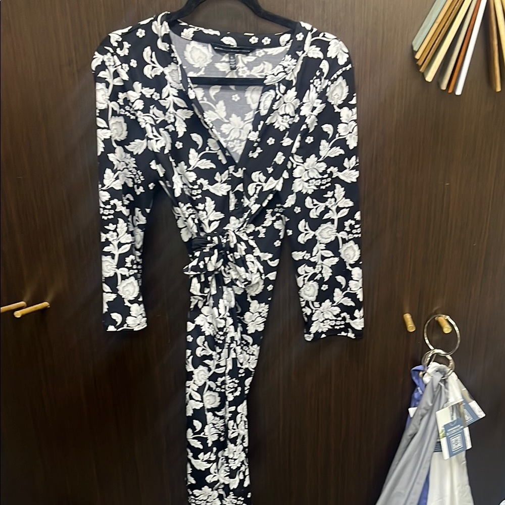 White House Black Market Black and White Wrap Dress